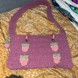 Pink Crochet Strawberry Bag